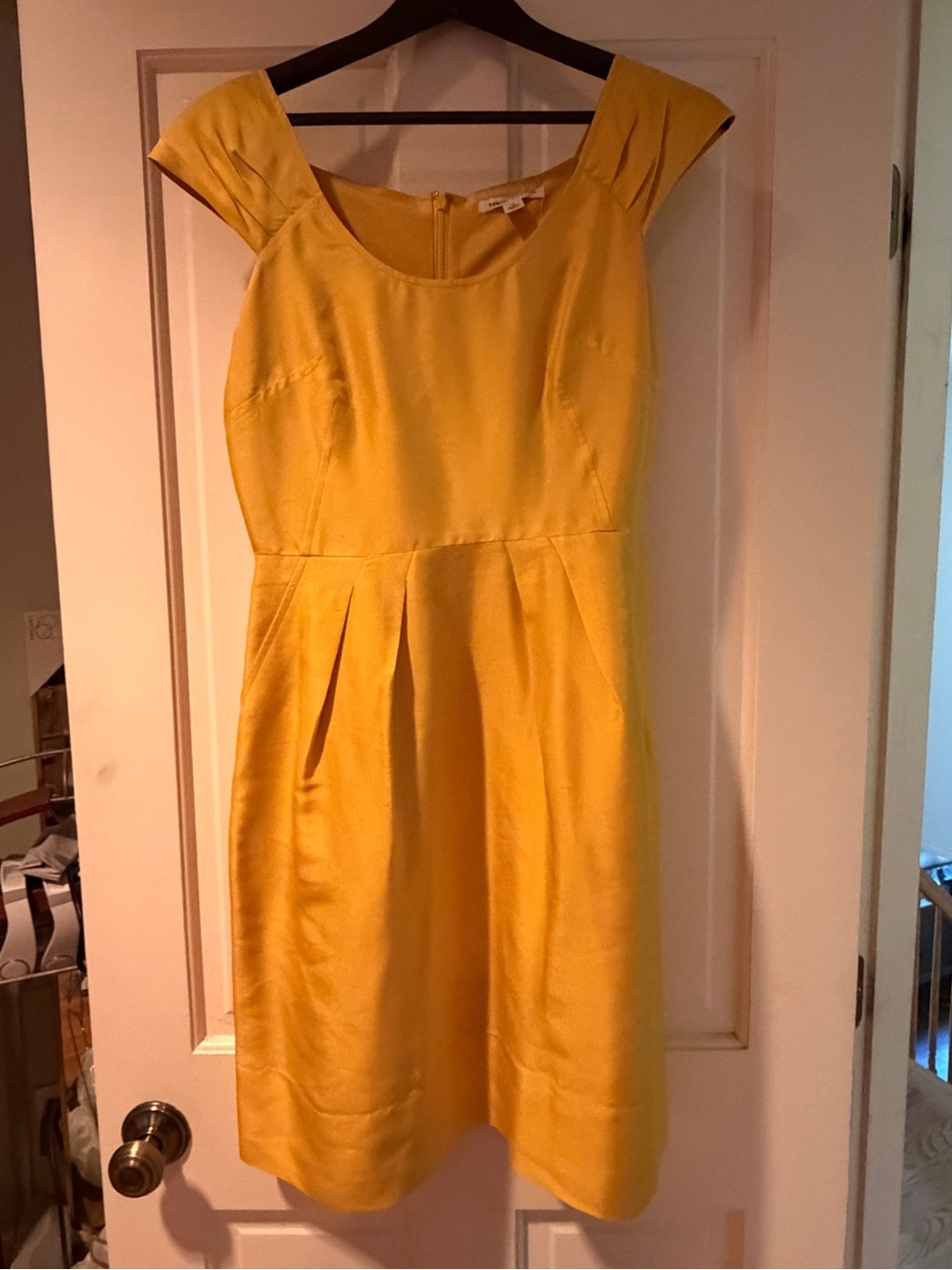 Banana Republic Sunny Yellow Silk Cap-Sleeve Pleated Dress